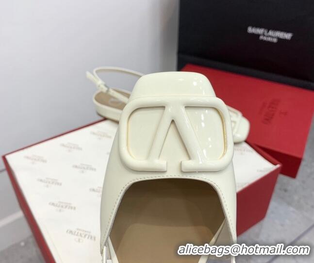 Low Price Valentino VLogo Patent Leather Slingback Sandals White 214137