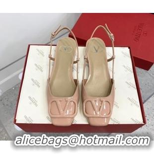 Perfect Valentino VLogo Patent Leather Slingback Sandals Nude 214139