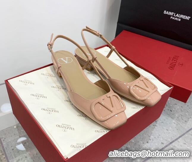 Perfect Valentino VLogo Patent Leather Slingback Sandals Nude 214139