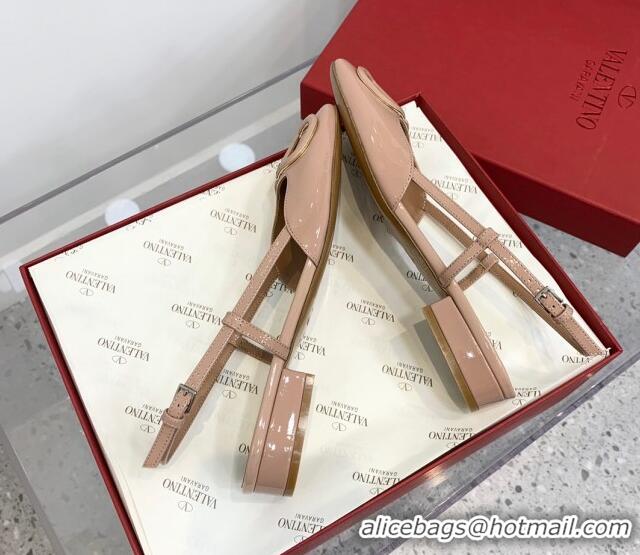 Perfect Valentino VLogo Patent Leather Slingback Sandals Nude 214139