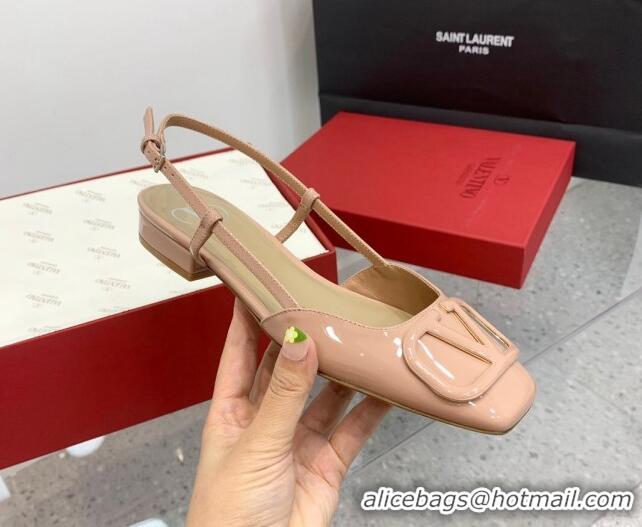 Perfect Valentino VLogo Patent Leather Slingback Sandals Nude 214139