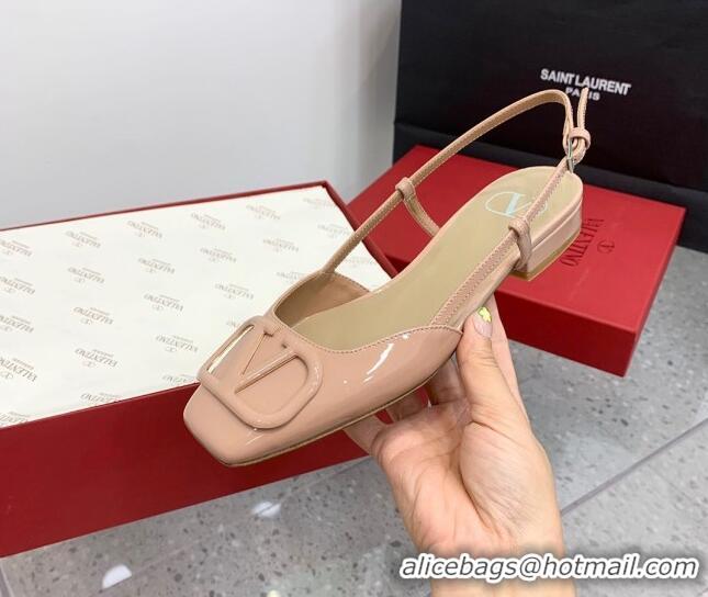 Perfect Valentino VLogo Patent Leather Slingback Sandals Nude 214139