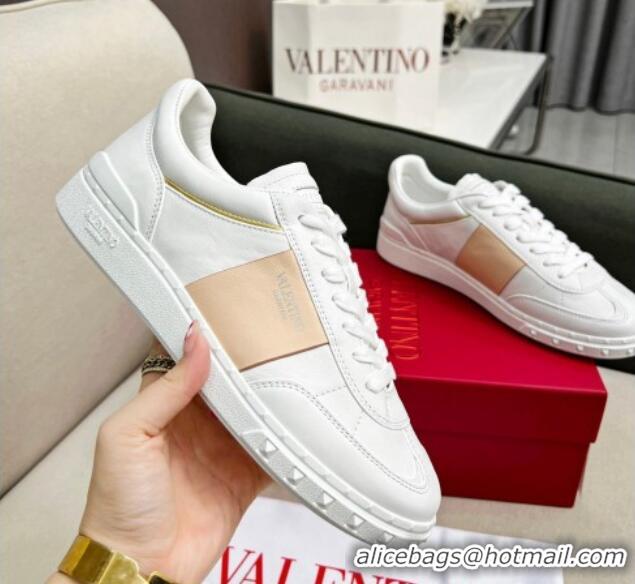 Fashion Luxury Valentino Upvillage Sneakers in Nappa Calfskin White/Apricot 1218082