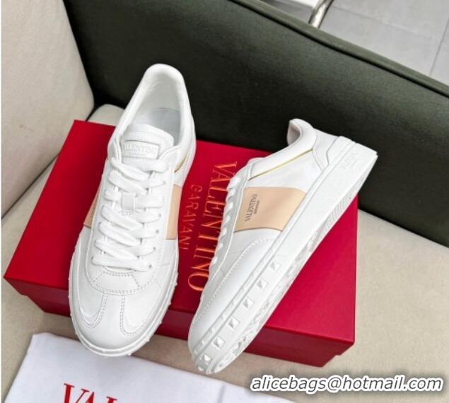 Fashion Luxury Valentino Upvillage Sneakers in Nappa Calfskin White/Apricot 1218082