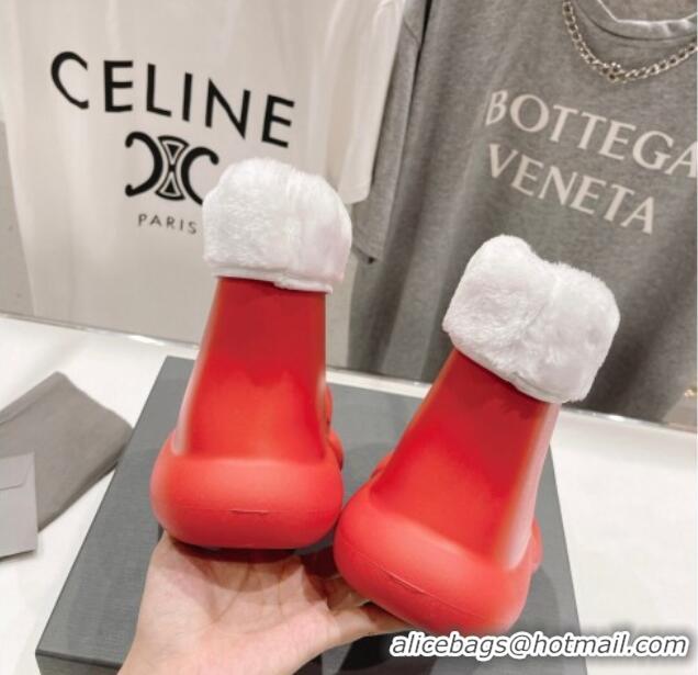 Unique Style Balenciaga Trooper Rubber Rain Boots with Round Toe and Fur Red 1121088