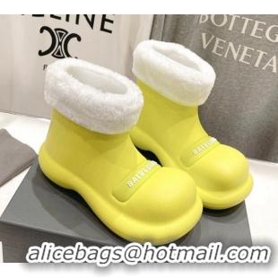 Best Grade Balenciaga Trooper Rubber Rain Boots with Round Toe and Fur Yellow 1121089