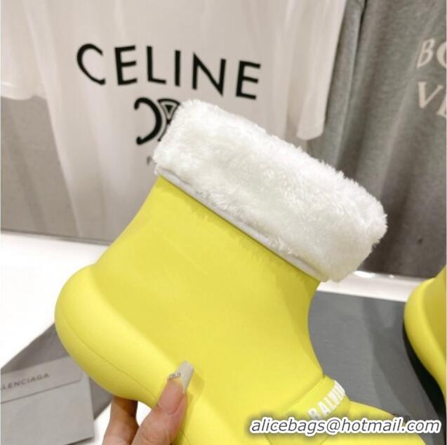 Best Grade Balenciaga Trooper Rubber Rain Boots with Round Toe and Fur Yellow 1121089