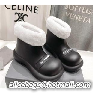 Grade Quality Balenciaga Trooper Rubber Rain Boots with Round Toe and Fur Black 1121090