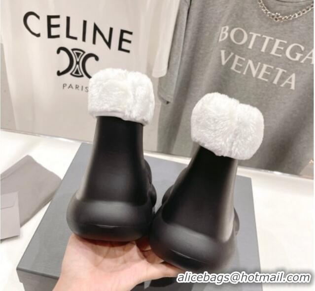 Grade Quality Balenciaga Trooper Rubber Rain Boots with Round Toe and Fur Black 1121090