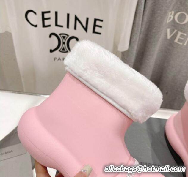 Buy Discount Balenciaga Trooper Rubber Rain Boots with Round Toe and Fur Light Pink 1121091