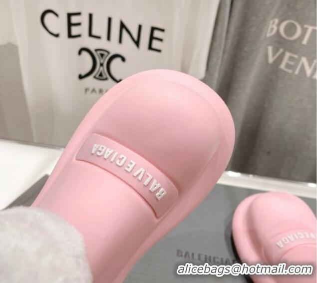 Buy Discount Balenciaga Trooper Rubber Rain Boots with Round Toe and Fur Light Pink 1121091