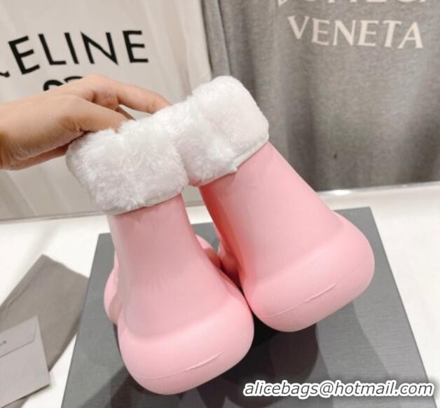 Buy Discount Balenciaga Trooper Rubber Rain Boots with Round Toe and Fur Light Pink 1121091