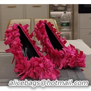 Stylish Balenciaga Garde-Gift Marie-Antoinette Pumps 10cm in satin bows allover Dark Pink 205088