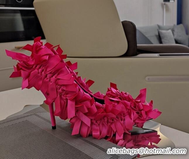 Stylish Balenciaga Garde-Gift Marie-Antoinette Pumps 10cm in satin bows allover Dark Pink 205088