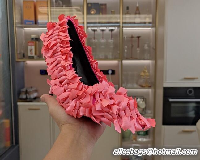 Sumptuous Balenciaga Garde-Gift Marie-Antoinette Pumps 10cm in satin bows allover Peachy Pink 205089