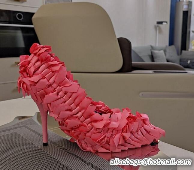 Sumptuous Balenciaga Garde-Gift Marie-Antoinette Pumps 10cm in satin bows allover Peachy Pink 205089