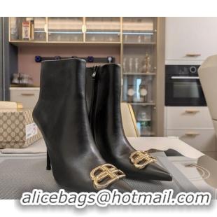 Top Grade Balenciaga Calfskin BB Heel Ankle Boots 10cm Black 1218137