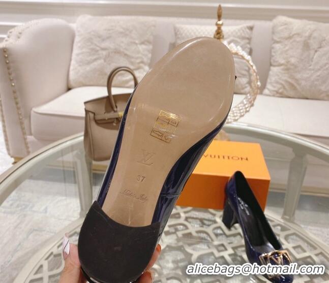 Top Grade Louis Vuitton Madeleine Pumps 8cm in Patent Leather with LV Circle Blue 204025