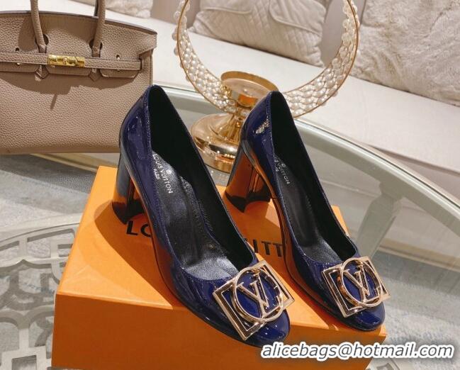 Top Grade Louis Vuitton Madeleine Pumps 8cm in Patent Leather with LV Circle Blue 204025