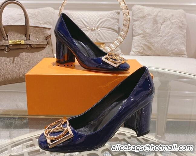 Top Grade Louis Vuitton Madeleine Pumps 8cm in Patent Leather with LV Circle Blue 204025