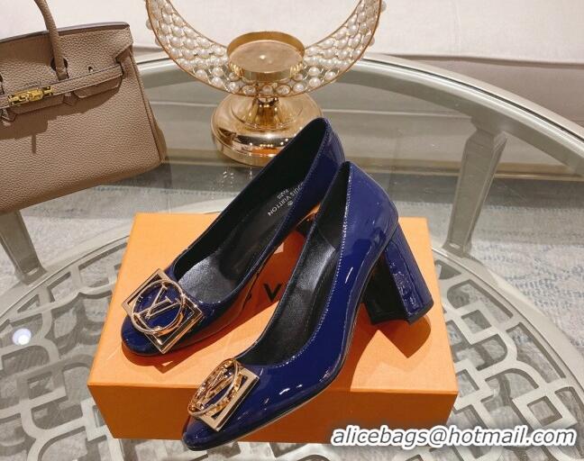 Top Grade Louis Vuitton Madeleine Pumps 8cm in Patent Leather with LV Circle Blue 204025