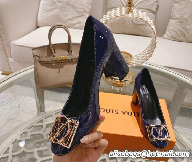 Top Grade Louis Vuitton Madeleine Pumps 8cm in Patent Leather with LV Circle Blue 204025