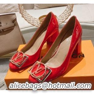 Unique Discount Louis Vuitton Madeleine Pumps 8cm in Patent Leather with LV Circle Red 204027