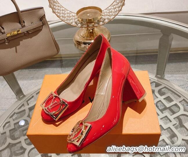 Unique Discount Louis Vuitton Madeleine Pumps 8cm in Patent Leather with LV Circle Red 204027