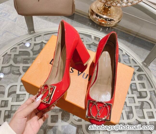 Unique Discount Louis Vuitton Madeleine Pumps 8cm in Patent Leather with LV Circle Red 204027