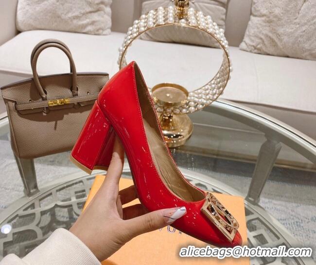 Unique Discount Louis Vuitton Madeleine Pumps 8cm in Patent Leather with LV Circle Red 204027