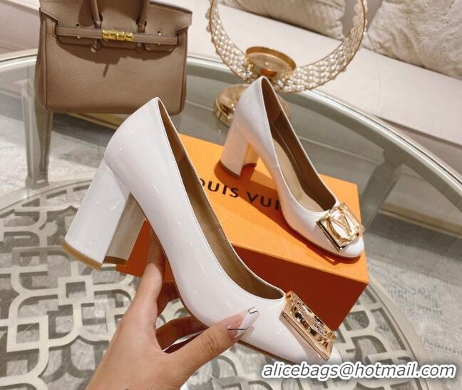 Durable Louis Vuitton Madeleine Pumps 8cm in Patent Leather with LV Circle White 204029