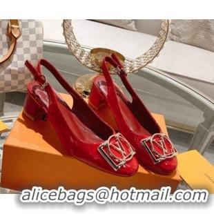 Charming Louis Vuitton Madeleine Slingback Pumps 4.5cm in Patent Leather with LV Circle Red 204033