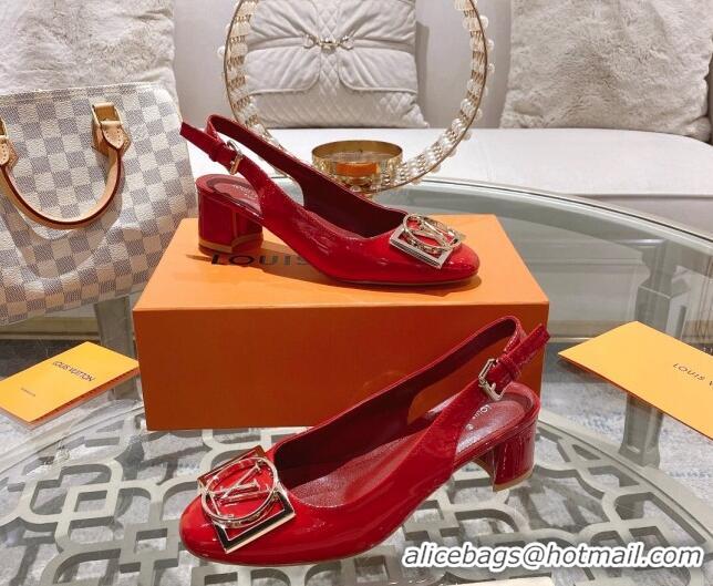 Charming Louis Vuitton Madeleine Slingback Pumps 4.5cm in Patent Leather with LV Circle Red 204033