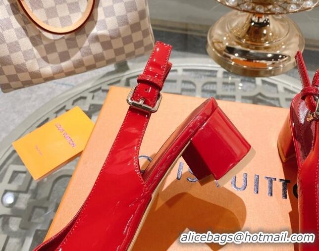 Charming Louis Vuitton Madeleine Slingback Pumps 4.5cm in Patent Leather with LV Circle Red 204033