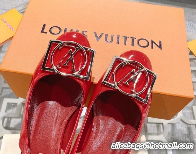 Charming Louis Vuitton Madeleine Slingback Pumps 4.5cm in Patent Leather with LV Circle Red 204033