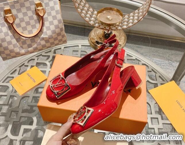 Charming Louis Vuitton Madeleine Slingback Pumps 4.5cm in Patent Leather with LV Circle Red 204033