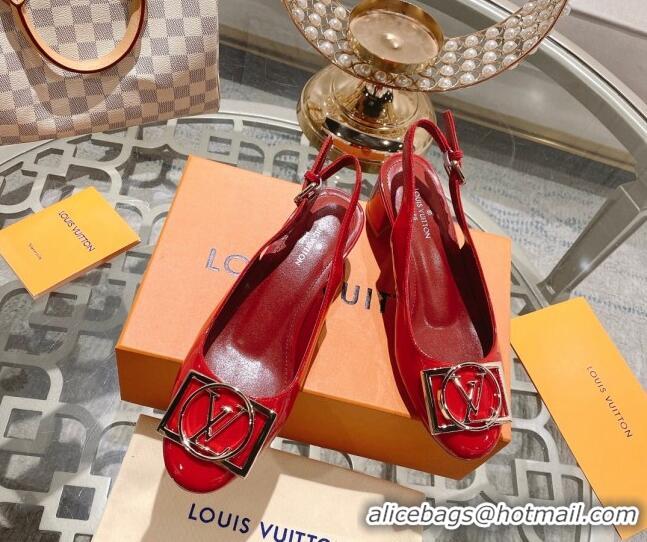 Charming Louis Vuitton Madeleine Slingback Pumps 4.5cm in Patent Leather with LV Circle Red 204033