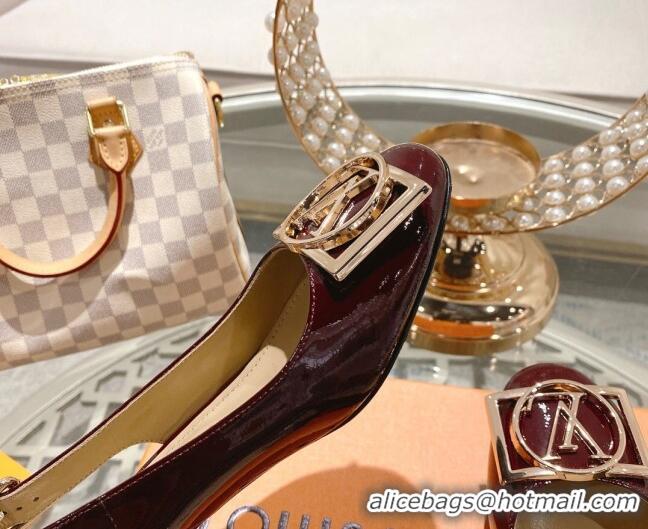 1:1 aaaaa Louis Vuitton Madeleine Slingback Pumps 4.5cm in Patent Leather with LV Circle Burgundy 204034