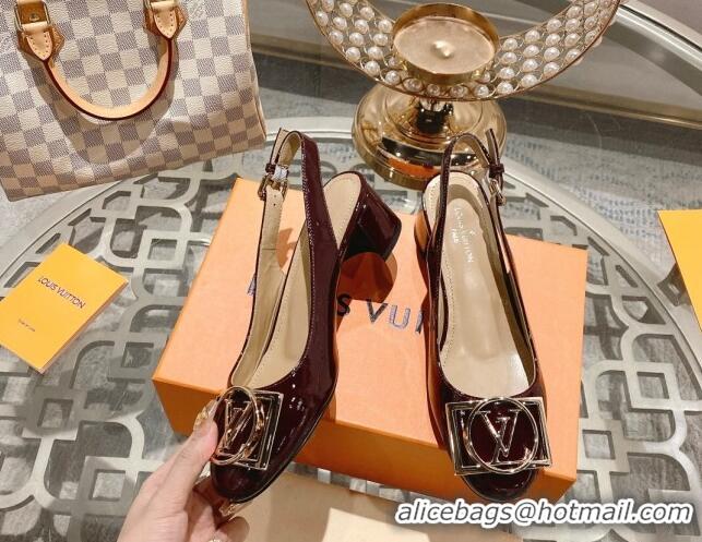 1:1 aaaaa Louis Vuitton Madeleine Slingback Pumps 4.5cm in Patent Leather with LV Circle Burgundy 204034