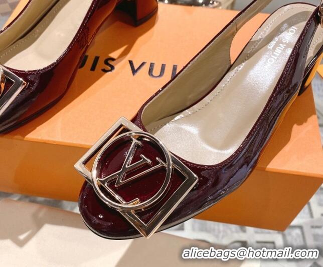 1:1 aaaaa Louis Vuitton Madeleine Slingback Pumps 4.5cm in Patent Leather with LV Circle Burgundy 204034