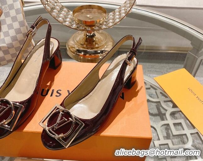 1:1 aaaaa Louis Vuitton Madeleine Slingback Pumps 4.5cm in Patent Leather with LV Circle Burgundy 204034