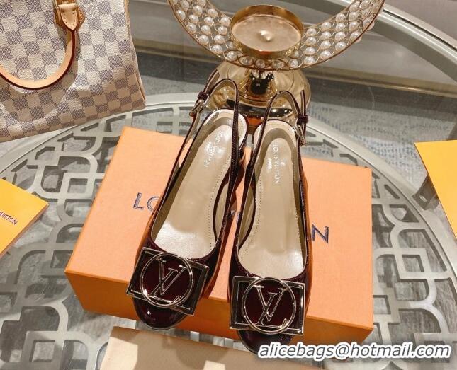 1:1 aaaaa Louis Vuitton Madeleine Slingback Pumps 4.5cm in Patent Leather with LV Circle Burgundy 204034