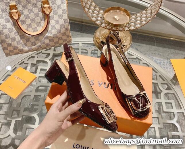 1:1 aaaaa Louis Vuitton Madeleine Slingback Pumps 4.5cm in Patent Leather with LV Circle Burgundy 204034