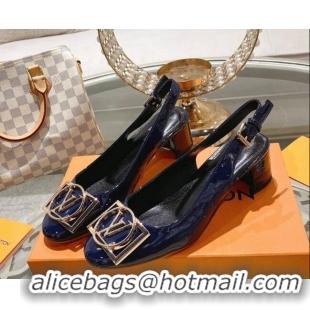 Stylish Louis Vuitton Madeleine Slingback Pumps 4.5cm in Patent Leather with LV Circle Blue 204035