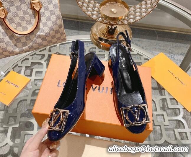 Stylish Louis Vuitton Madeleine Slingback Pumps 4.5cm in Patent Leather with LV Circle Blue 204035