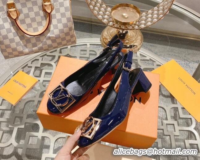 Stylish Louis Vuitton Madeleine Slingback Pumps 4.5cm in Patent Leather with LV Circle Blue 204035