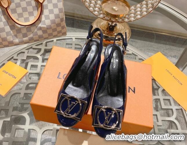 Stylish Louis Vuitton Madeleine Slingback Pumps 4.5cm in Patent Leather with LV Circle Blue 204035