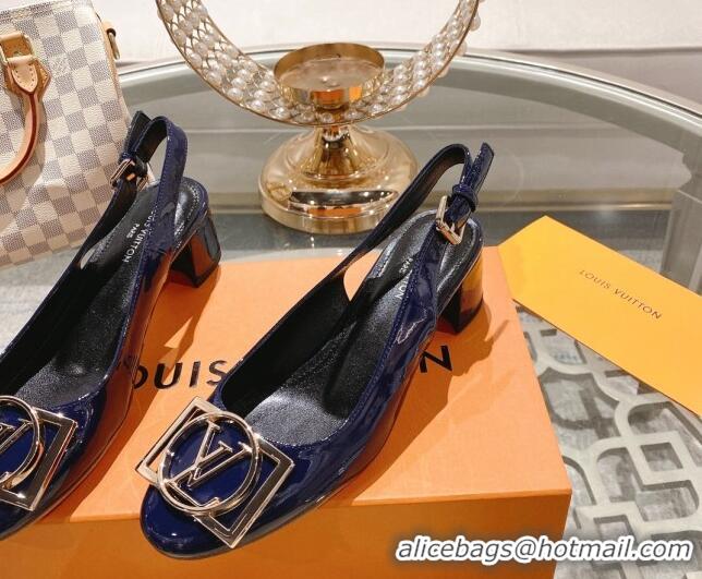 Stylish Louis Vuitton Madeleine Slingback Pumps 4.5cm in Patent Leather with LV Circle Blue 204035