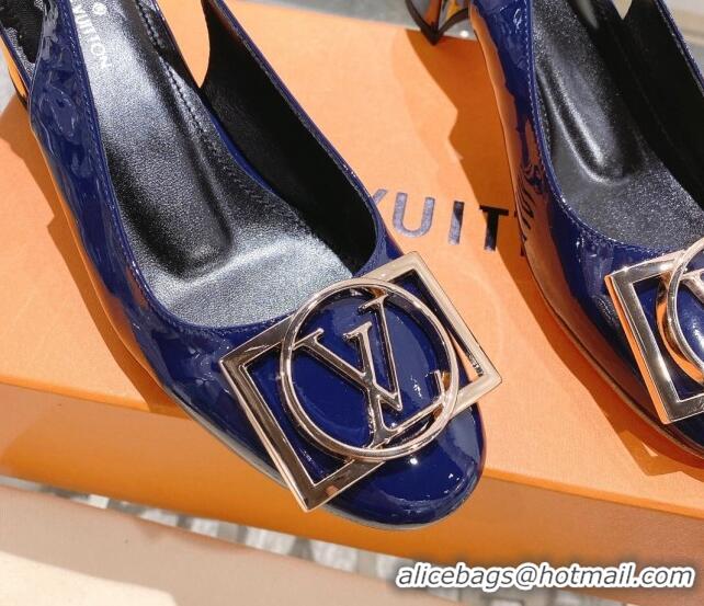 Stylish Louis Vuitton Madeleine Slingback Pumps 4.5cm in Patent Leather with LV Circle Blue 204035