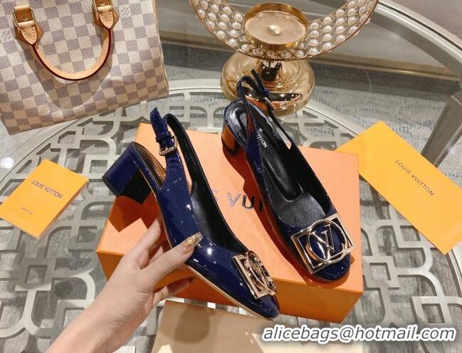 Stylish Louis Vuitton Madeleine Slingback Pumps 4.5cm in Patent Leather with LV Circle Blue 204035